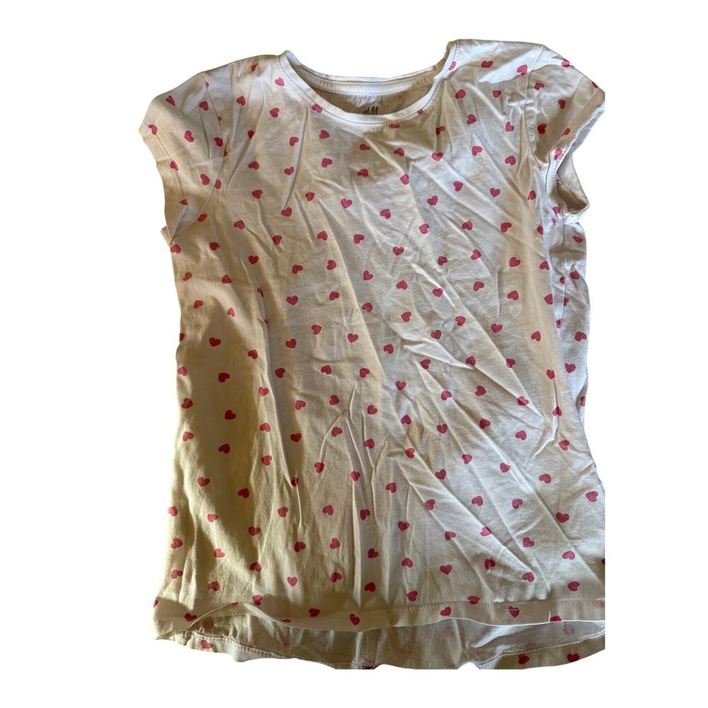 H&M white and pink heart shirt size 8-10
